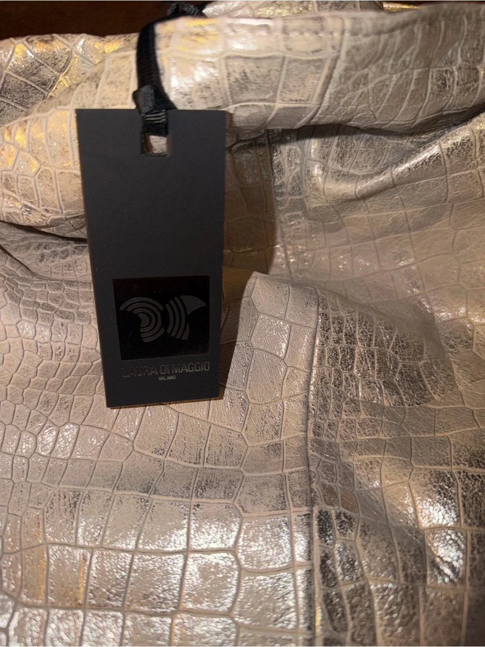 Metallic Croc-Embossed Tote Bag in Silver